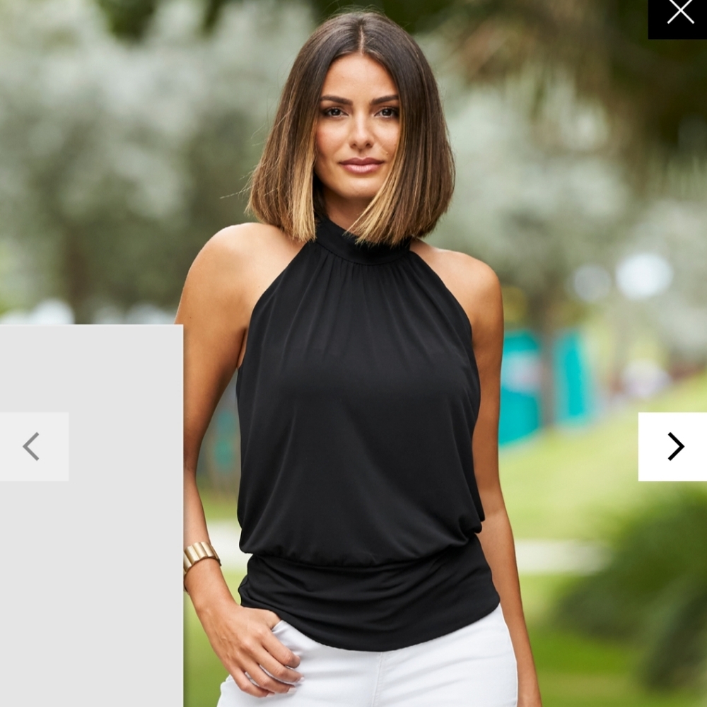 BOSTON PROPER Halter Banded Bottom Mock Neck Knit Top